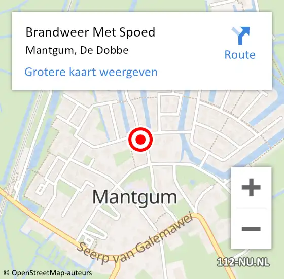 Locatie op kaart van de 112 melding: Brandweer Met Spoed Naar Mantgum, De Dobbe op 22 oktober 2023 17:37