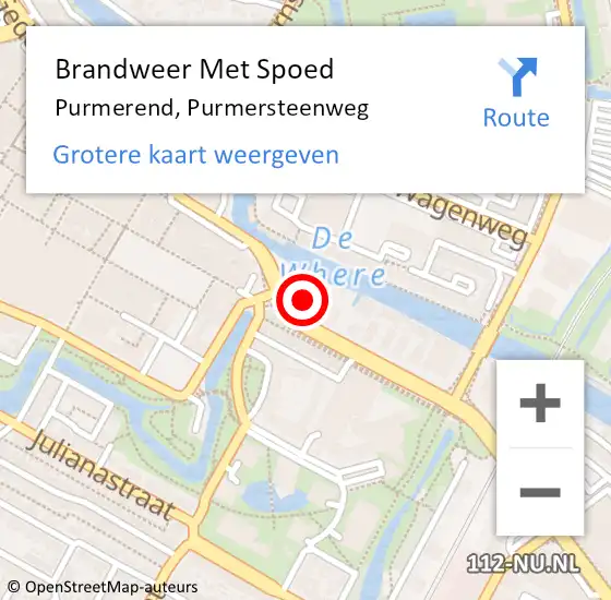 Locatie op kaart van de 112 melding: Brandweer Met Spoed Naar Purmerend, Purmersteenweg op 22 oktober 2023 18:09