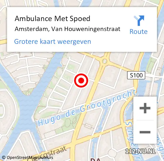 Locatie op kaart van de 112 melding: Ambulance Met Spoed Naar Amsterdam, Van Houweningenstraat op 22 oktober 2023 18:14