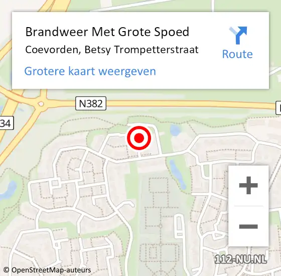 Locatie op kaart van de 112 melding: Brandweer Met Grote Spoed Naar Coevorden, Betsy Trompetterstraat op 22 oktober 2023 18:22