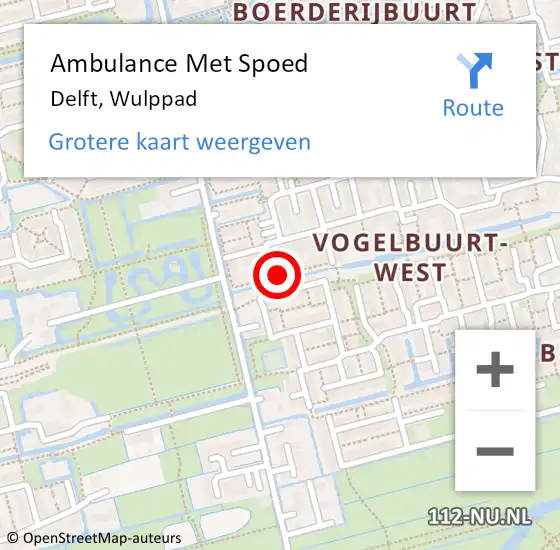 Locatie op kaart van de 112 melding: Ambulance Met Spoed Naar Delft, Wulppad op 22 oktober 2023 18:34