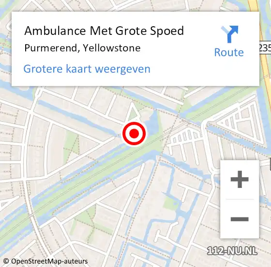 Locatie op kaart van de 112 melding: Ambulance Met Grote Spoed Naar Purmerend, Yellowstone op 22 oktober 2023 19:22