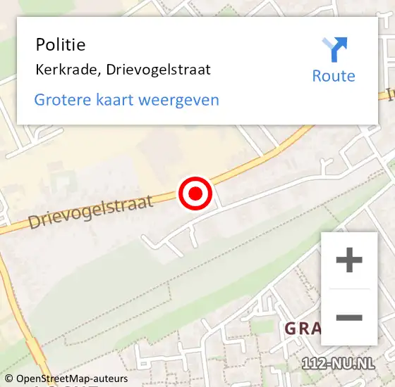 Locatie op kaart van de 112 melding: Politie Kerkrade, Drievogelstraat op 22 oktober 2023 19:24