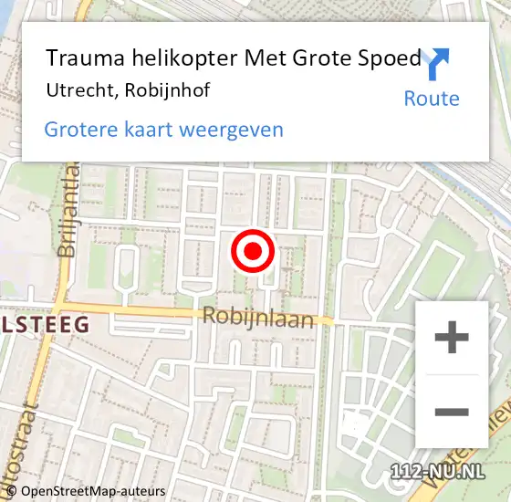 Locatie op kaart van de 112 melding: Trauma helikopter Met Grote Spoed Naar Utrecht, Robijnhof op 22 oktober 2023 19:43