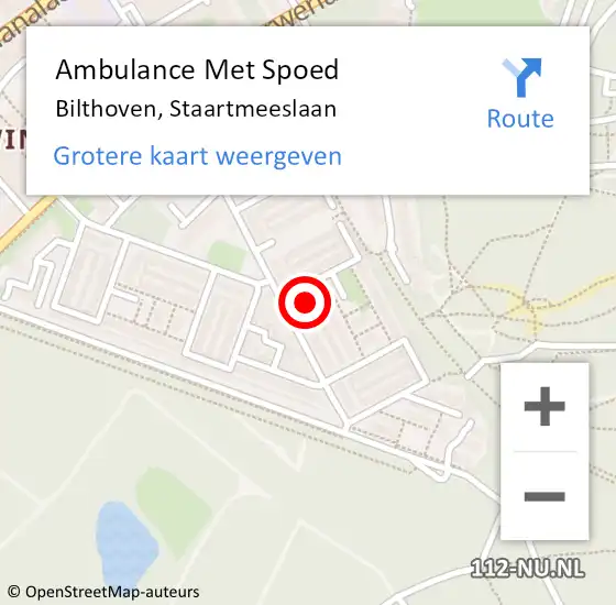 Locatie op kaart van de 112 melding: Ambulance Met Spoed Naar Bilthoven, Staartmeeslaan op 12 september 2014 13:51