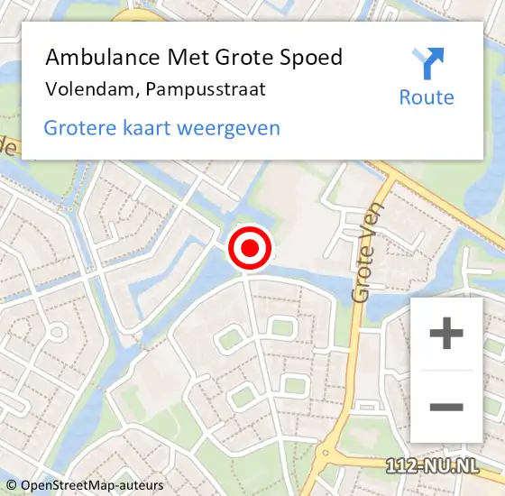 Locatie op kaart van de 112 melding: Ambulance Met Grote Spoed Naar Volendam, Pampusstraat op 22 oktober 2023 20:51