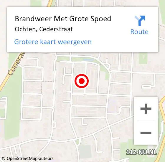 Locatie op kaart van de 112 melding: Brandweer Met Grote Spoed Naar Ochten, Cederstraat op 22 oktober 2023 21:12