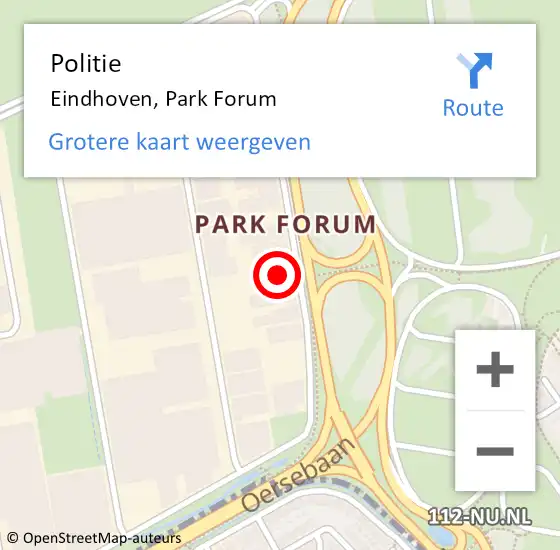 Locatie op kaart van de 112 melding: Politie Eindhoven, Park Forum op 22 oktober 2023 22:13
