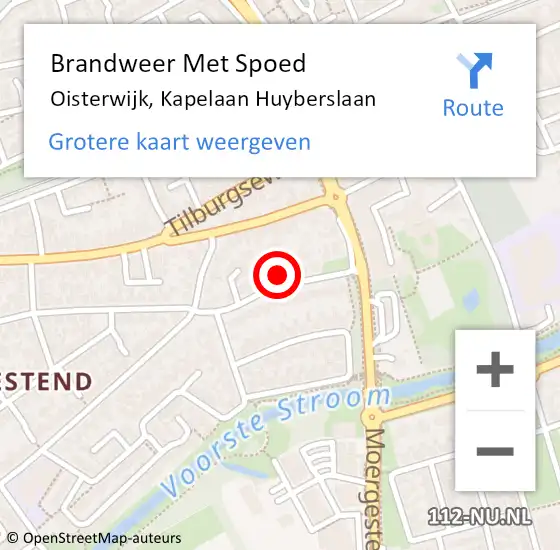 Locatie op kaart van de 112 melding: Brandweer Met Spoed Naar Oisterwijk, Kapelaan Huyberslaan op 22 oktober 2023 22:38