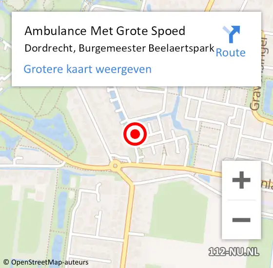 Locatie op kaart van de 112 melding: Ambulance Met Grote Spoed Naar Dordrecht, Burgemeester Beelaertspark op 22 oktober 2023 23:37