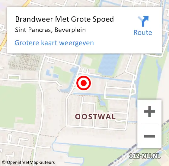 Locatie op kaart van de 112 melding: Brandweer Met Grote Spoed Naar Sint Pancras, Beverplein op 23 oktober 2023 00:43