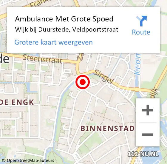 Locatie op kaart van de 112 melding: Ambulance Met Grote Spoed Naar Wijk bij Duurstede, Veldpoortstraat op 12 september 2014 14:07