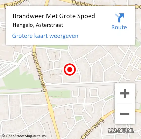 Locatie op kaart van de 112 melding: Brandweer Met Grote Spoed Naar Hengelo, Asterstraat op 23 oktober 2023 02:47