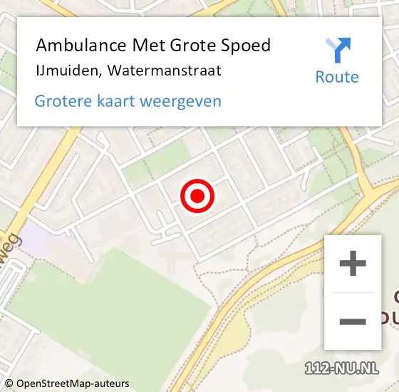 Locatie op kaart van de 112 melding: Ambulance Met Grote Spoed Naar IJmuiden, Watermanstraat op 23 oktober 2023 04:41