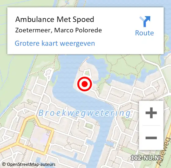 Locatie op kaart van de 112 melding: Ambulance Met Spoed Naar Zoetermeer, Marco Polorede op 23 oktober 2023 05:20