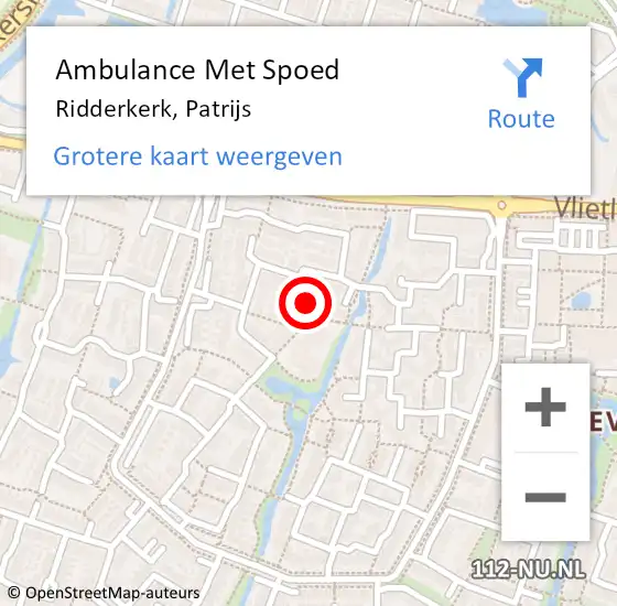 Locatie op kaart van de 112 melding: Ambulance Met Spoed Naar Ridderkerk, Patrijs op 23 oktober 2023 05:54