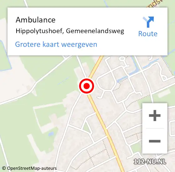 Locatie op kaart van de 112 melding: Ambulance Hippolytushoef, Gemeenelandsweg op 23 oktober 2023 06:10