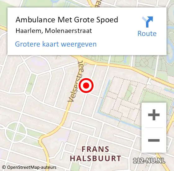 Locatie op kaart van de 112 melding: Ambulance Met Grote Spoed Naar Haarlem, Molenaerstraat op 23 oktober 2023 06:40