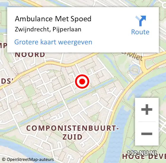 Locatie op kaart van de 112 melding: Ambulance Met Spoed Naar Zwijndrecht, Pijperlaan op 23 oktober 2023 07:25