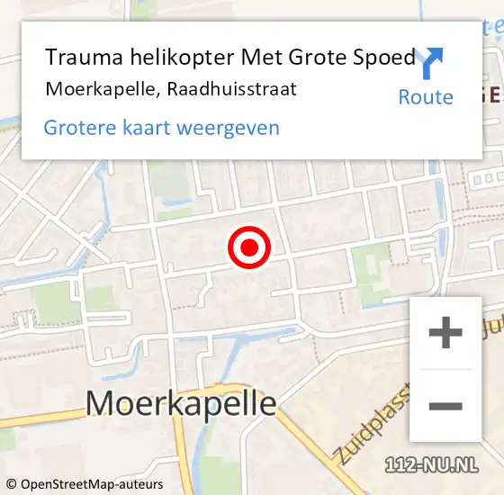 Locatie op kaart van de 112 melding: Trauma helikopter Met Grote Spoed Naar Moerkapelle, Raadhuisstraat op 23 oktober 2023 07:46