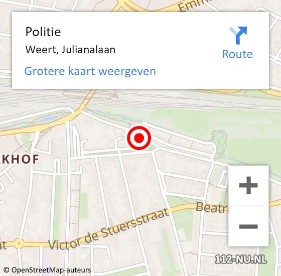 Locatie op kaart van de 112 melding: Politie Weert, Julianalaan op 23 oktober 2023 08:14