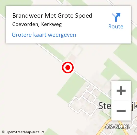 Locatie op kaart van de 112 melding: Brandweer Met Grote Spoed Naar Coevorden, Kerkweg op 12 september 2014 14:20