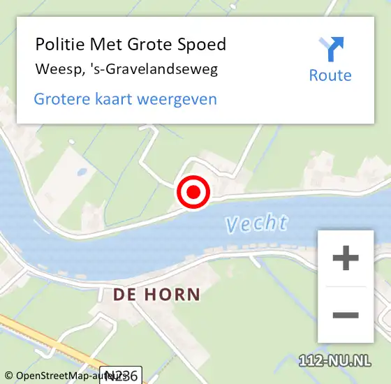 Locatie op kaart van de 112 melding: Politie Met Grote Spoed Naar Weesp, 's-Gravelandseweg op 23 oktober 2023 08:27