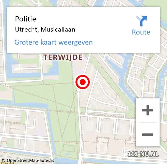 Locatie op kaart van de 112 melding: Politie Utrecht, Musicallaan op 23 oktober 2023 08:35