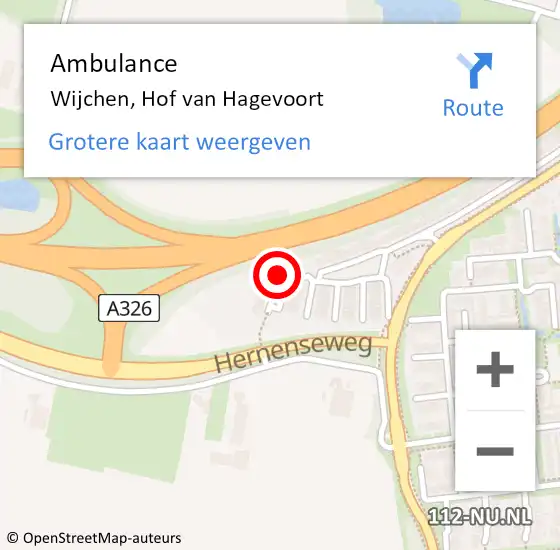 Locatie op kaart van de 112 melding: Ambulance Wijchen, Hof van Hagevoort op 23 oktober 2023 08:47