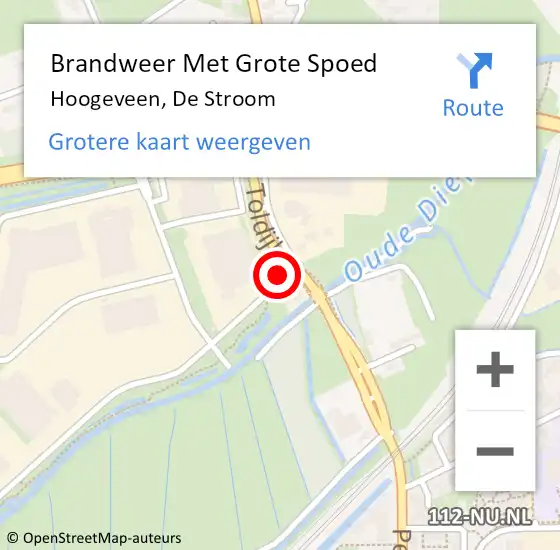 Locatie op kaart van de 112 melding: Brandweer Met Grote Spoed Naar Hoogeveen, De Stroom op 23 oktober 2023 08:58