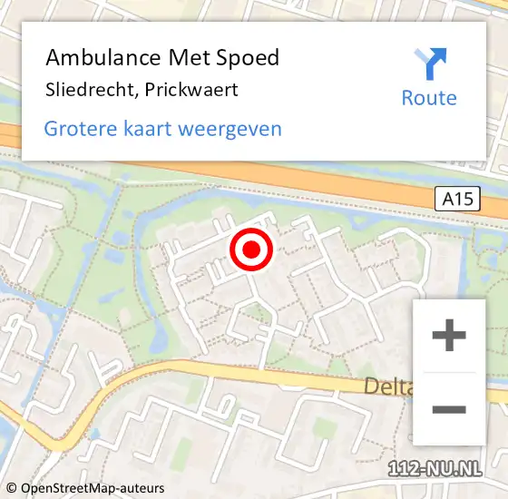 Locatie op kaart van de 112 melding: Ambulance Met Spoed Naar Sliedrecht, Prickwaert op 23 oktober 2023 09:15
