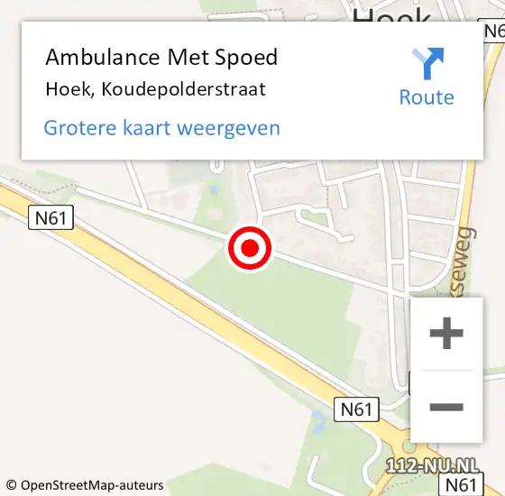 Locatie op kaart van de 112 melding: Ambulance Met Spoed Naar Hoek, Koudepolderstraat op 14 oktober 2013 11:22