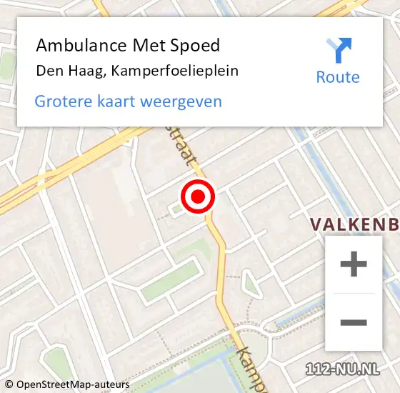 Locatie op kaart van de 112 melding: Ambulance Met Spoed Naar Den Haag, Kamperfoelieplein op 23 oktober 2023 10:39