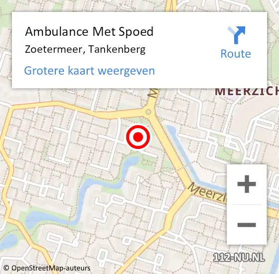 Locatie op kaart van de 112 melding: Ambulance Met Spoed Naar Zoetermeer, Tankenberg op 23 oktober 2023 10:44