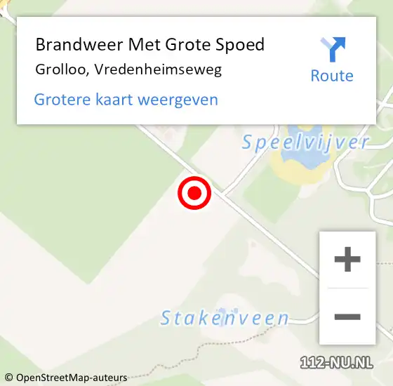 Locatie op kaart van de 112 melding: Brandweer Met Grote Spoed Naar Grolloo, Vredenheimseweg op 12 september 2014 14:37