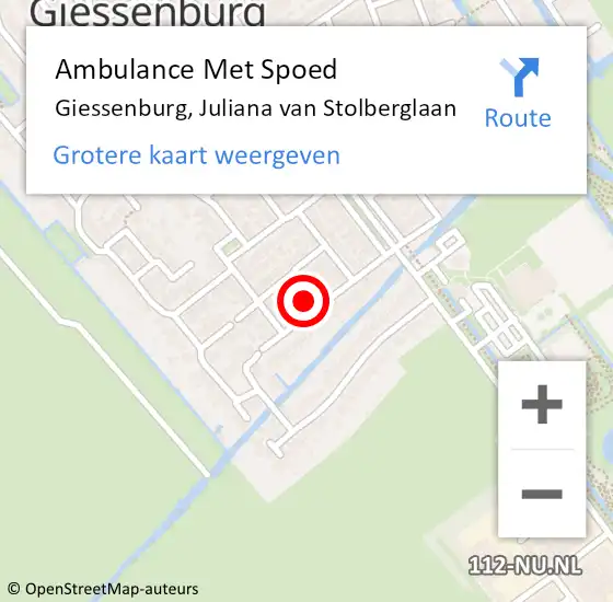 Locatie op kaart van de 112 melding: Ambulance Met Spoed Naar Giessenburg, Juliana van Stolberglaan op 23 oktober 2023 11:21