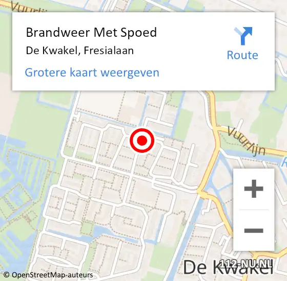 Locatie op kaart van de 112 melding: Brandweer Met Spoed Naar De Kwakel, Fresialaan op 23 oktober 2023 11:26