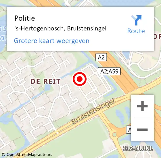 Locatie op kaart van de 112 melding: Politie 's-Hertogenbosch, Bruistensingel op 23 oktober 2023 11:35