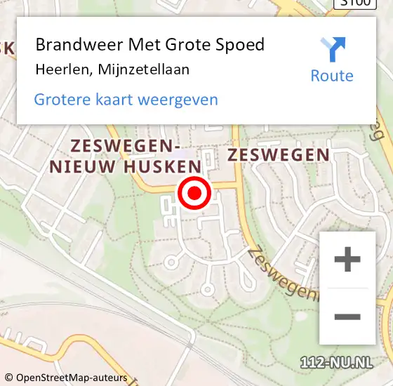 Locatie op kaart van de 112 melding: Brandweer Met Grote Spoed Naar Heerlen, Mijnzetellaan op 23 oktober 2023 11:47