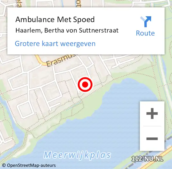 Locatie op kaart van de 112 melding: Ambulance Met Spoed Naar Haarlem, Bertha von Suttnerstraat op 23 oktober 2023 11:57