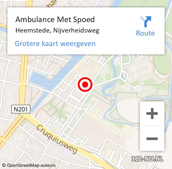 Locatie op kaart van de 112 melding: Ambulance Met Spoed Naar Heemstede, Nijverheidsweg op 23 oktober 2023 12:18