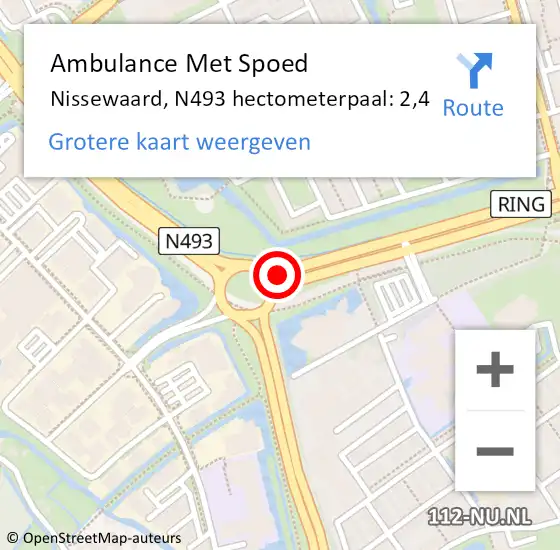 Locatie op kaart van de 112 melding: Ambulance Met Spoed Naar Nissewaard, N493 hectometerpaal: 2,4 op 23 oktober 2023 12:31