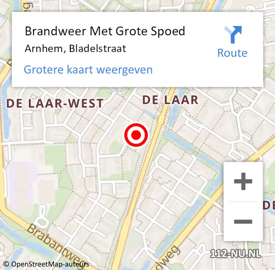 Locatie op kaart van de 112 melding: Brandweer Met Grote Spoed Naar Arnhem, Bladelstraat op 23 oktober 2023 12:55