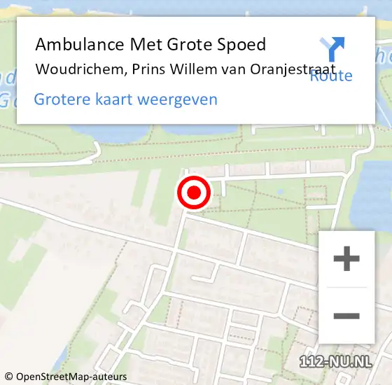 Locatie op kaart van de 112 melding: Ambulance Met Grote Spoed Naar Woudrichem, Prins Willem van Oranjestraat op 23 oktober 2023 13:06