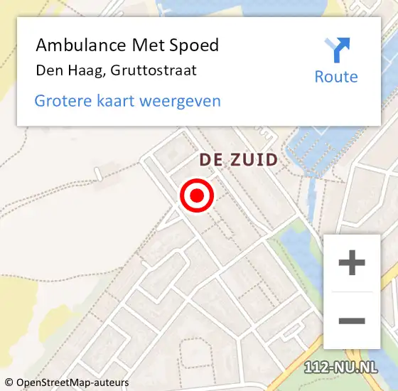 Locatie op kaart van de 112 melding: Ambulance Met Spoed Naar Den Haag, Gruttostraat op 23 oktober 2023 13:11