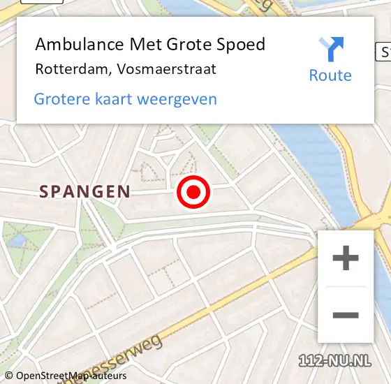 Locatie op kaart van de 112 melding: Ambulance Met Grote Spoed Naar Rotterdam, Vosmaerstraat op 23 oktober 2023 13:12