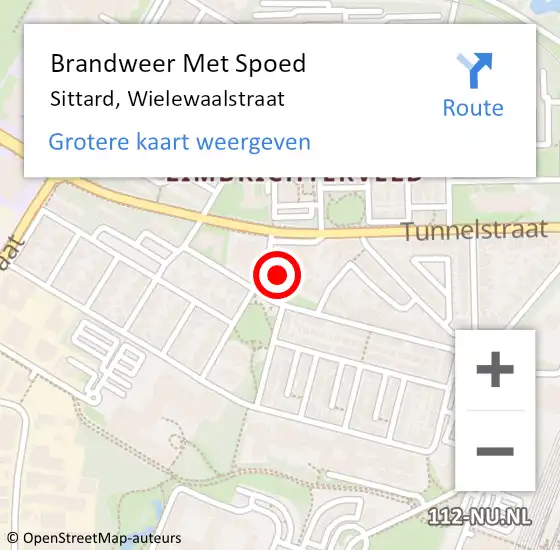 Locatie op kaart van de 112 melding: Brandweer Met Spoed Naar Sittard, Wielewaalstraat op 23 oktober 2023 13:19