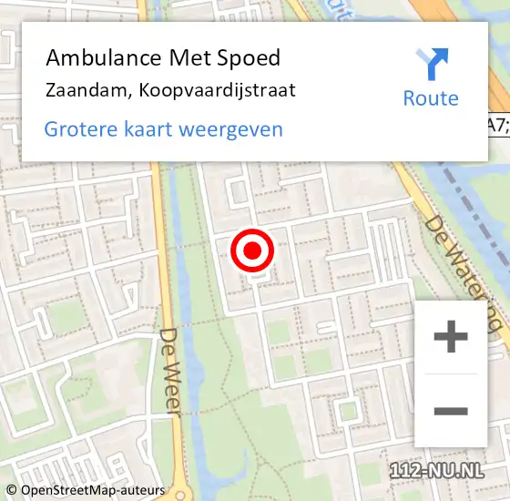 Locatie op kaart van de 112 melding: Ambulance Met Spoed Naar Zaandam, Koopvaardijstraat op 23 oktober 2023 13:20