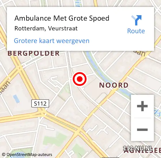 Locatie op kaart van de 112 melding: Ambulance Met Grote Spoed Naar Rotterdam, Veurstraat op 23 oktober 2023 13:41