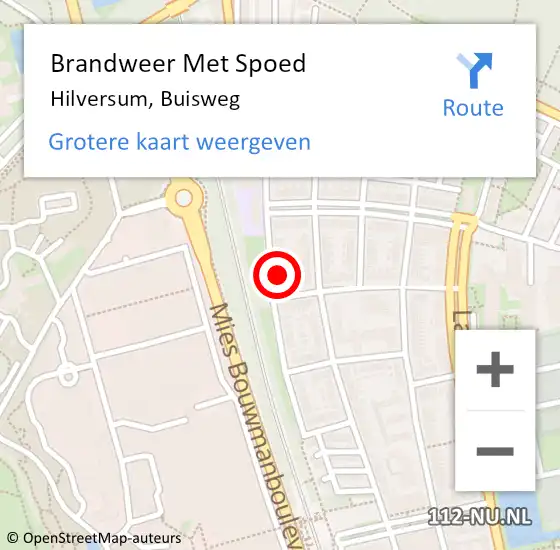 Locatie op kaart van de 112 melding: Brandweer Met Spoed Naar Hilversum, Buisweg op 23 oktober 2023 14:11
